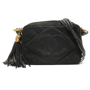 CHANEL Camera Bag with Coco Mark and Fringe Suede Shoulder Bag, Black, WS26848